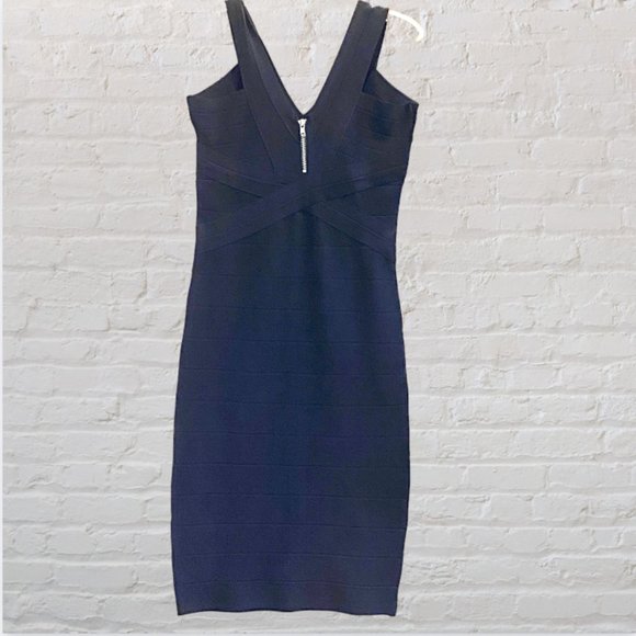 VENUS -- Bandage Dress, Black, Shoulder Straps, Zip Back, Knee Length, Stretchy - Picture 13 of 16